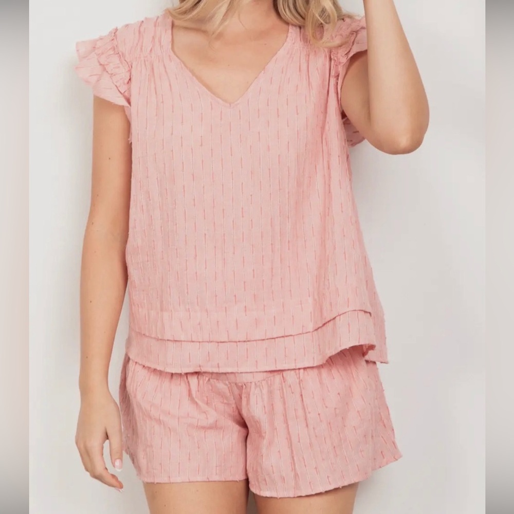 Stylish Pink Ruffle Sleeve Set